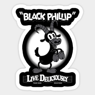 Black Phillip - Live Deliciously - Vintage Cartoon Goat Sticker